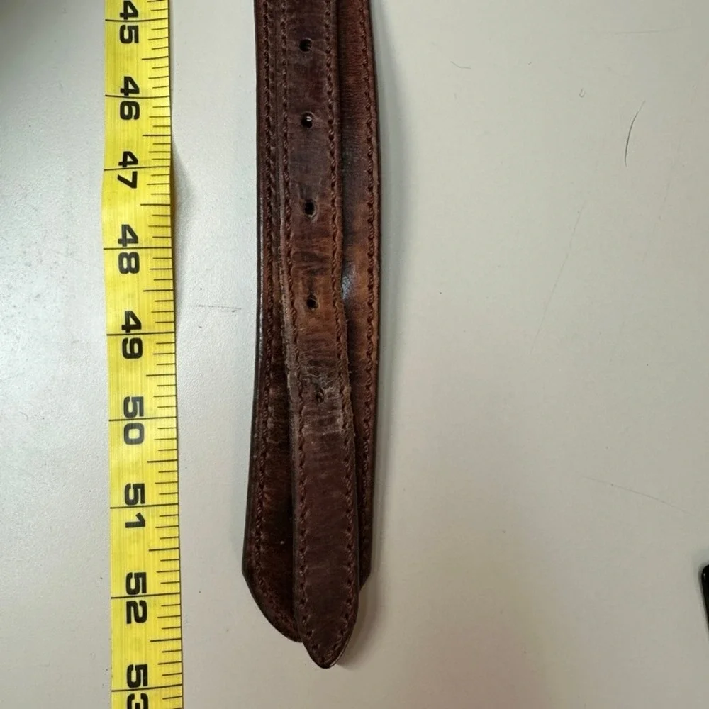 Orvis Mens Brown Leather Belt Brass Buckle Woven Detail Size 46 13YP